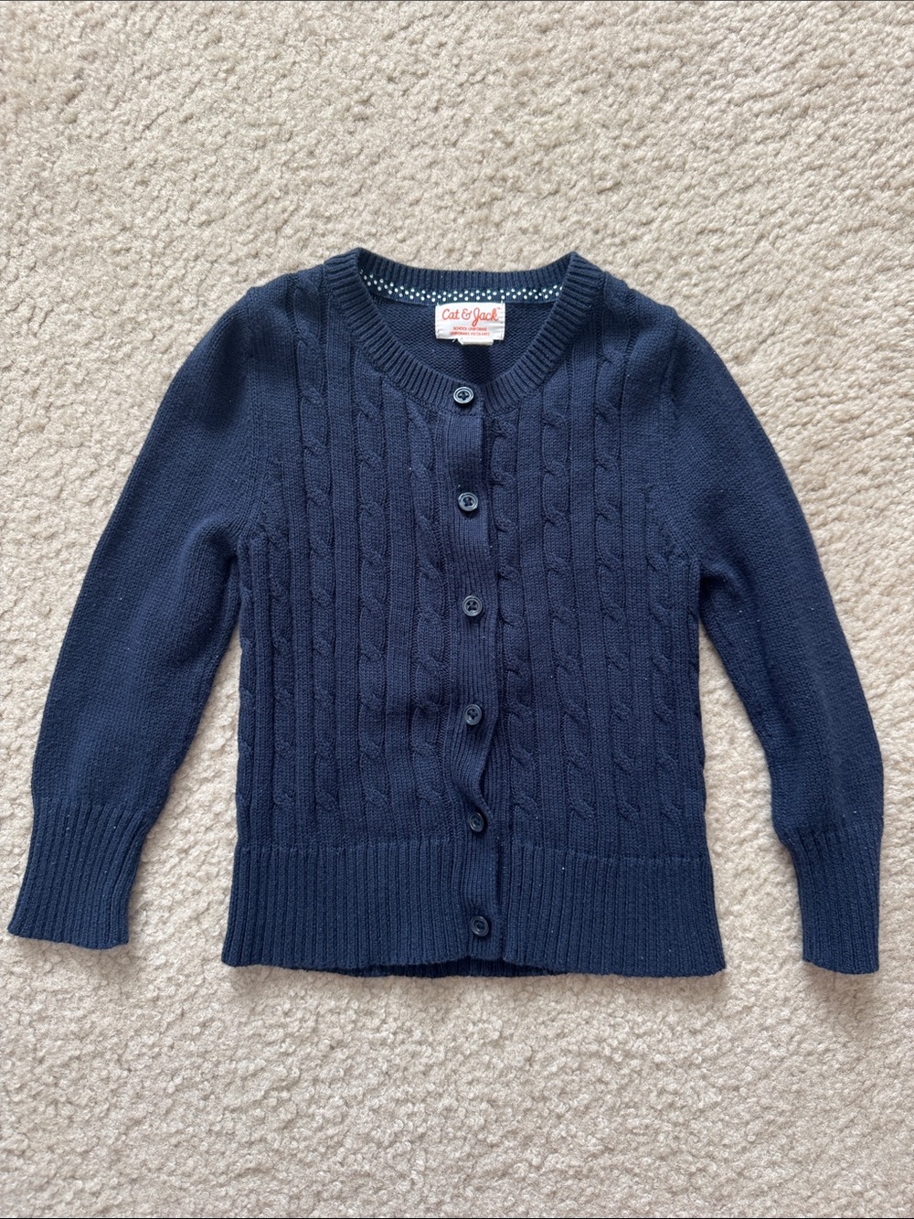 Cat & Jack Navy Cable Button-Front School Uniform Cardigan - Size 3T